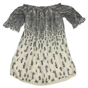 Blu Pepper Womens Shift Mini Dress S Cream Black Off Shoulder Loose Lined Tunic